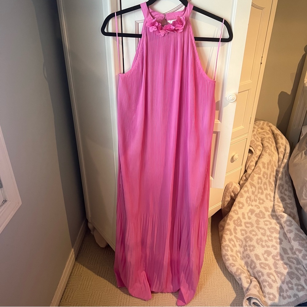 Cream Pink Pleated Halter Dress